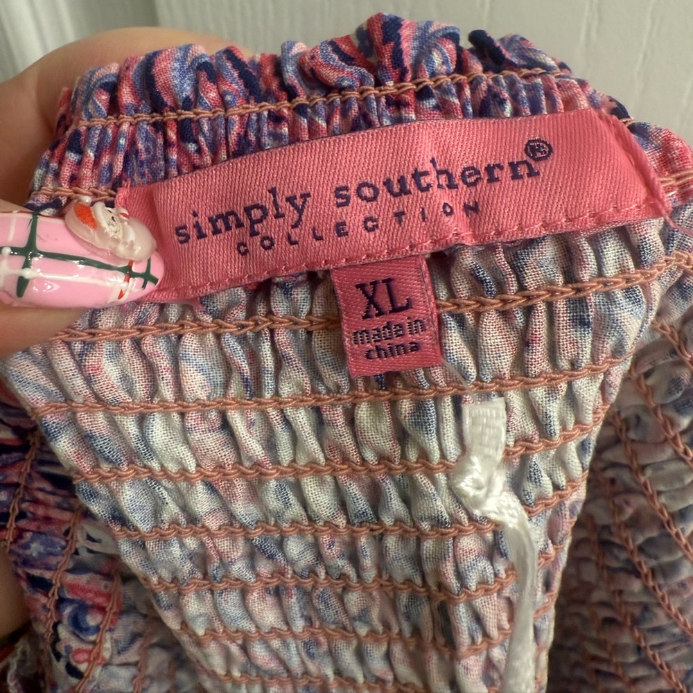 Simply Southern Pink Purple Paisley Shirred Smocked Blouse Top - size XL - Picture 10 of 12
